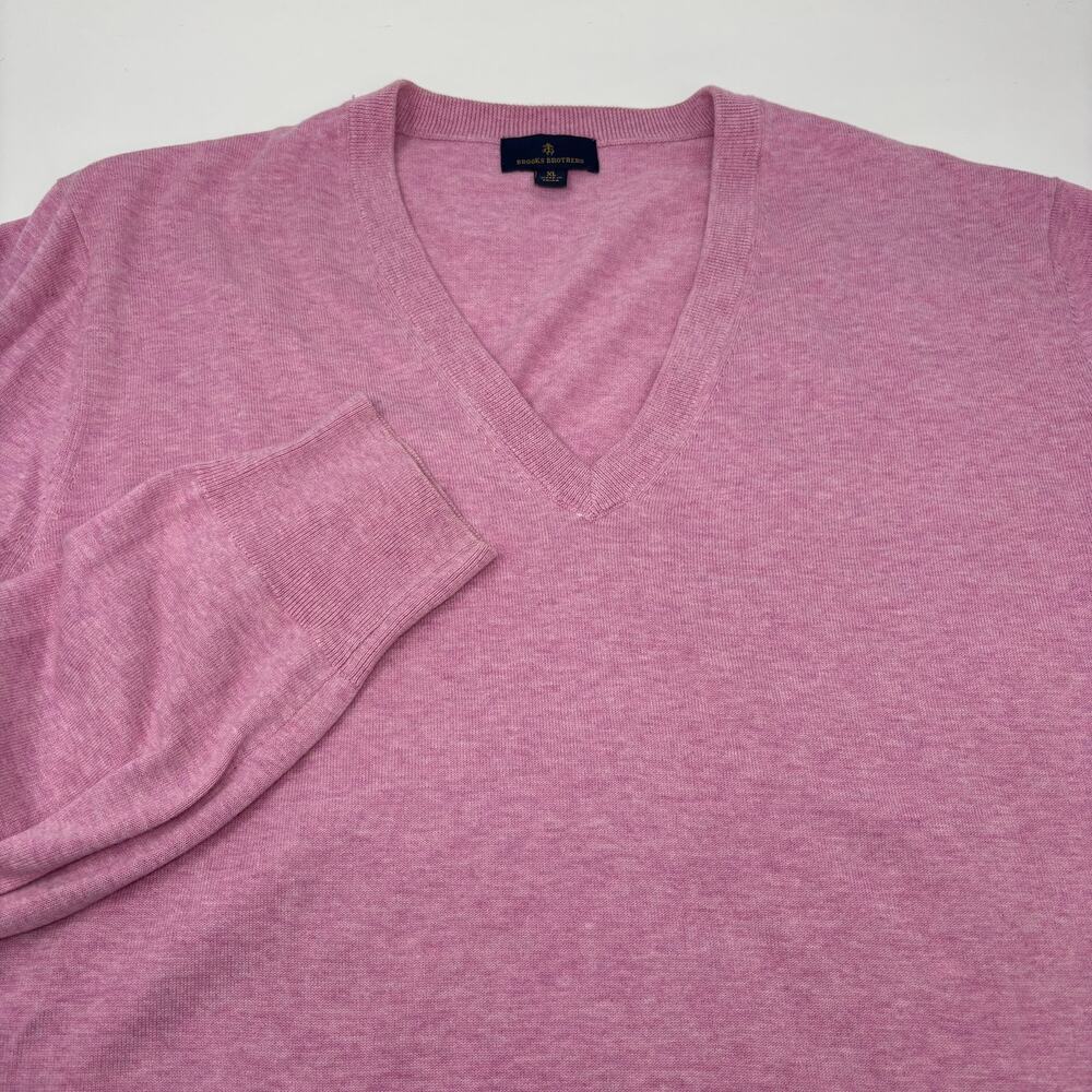 Brooks Brothers XL Solid Pink Long Sleeve Pullover V-Neck Cotton Sweater